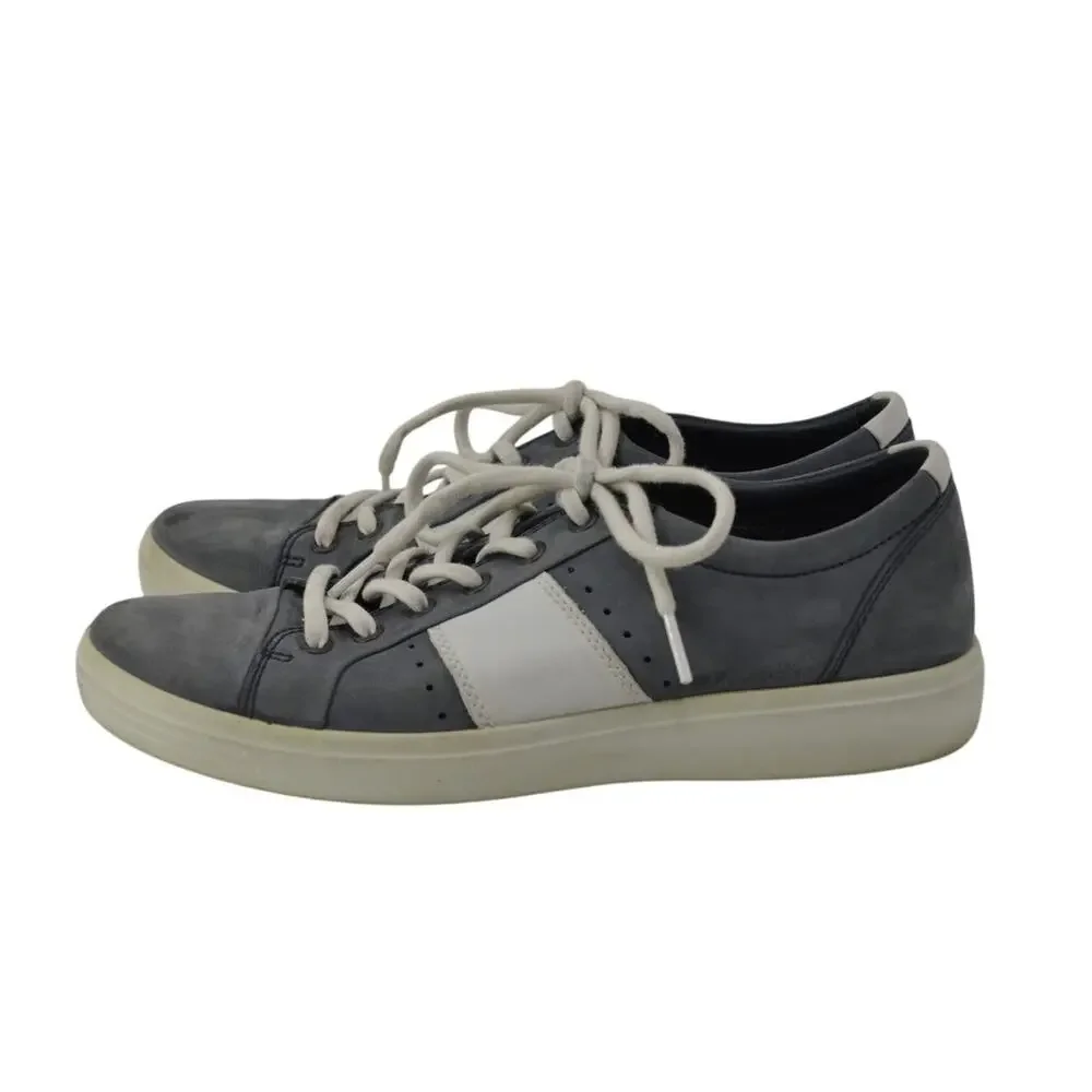 ECCO Size 7 Soft Gray-Blue White Sneakers Lace Up Mens Leather